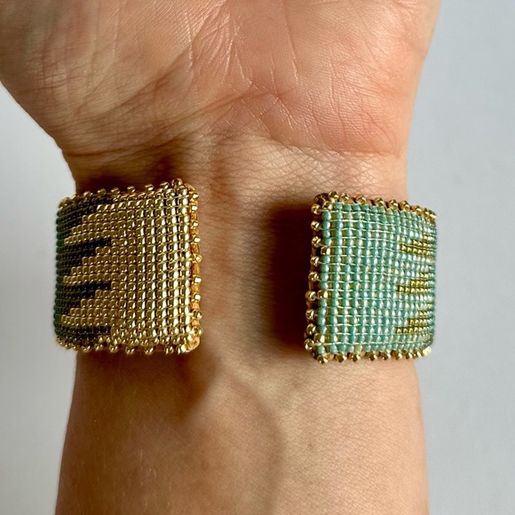 NEW Hand Beaded Cuff - etkie - Lacy Large green/gold - Picture 8 of 8